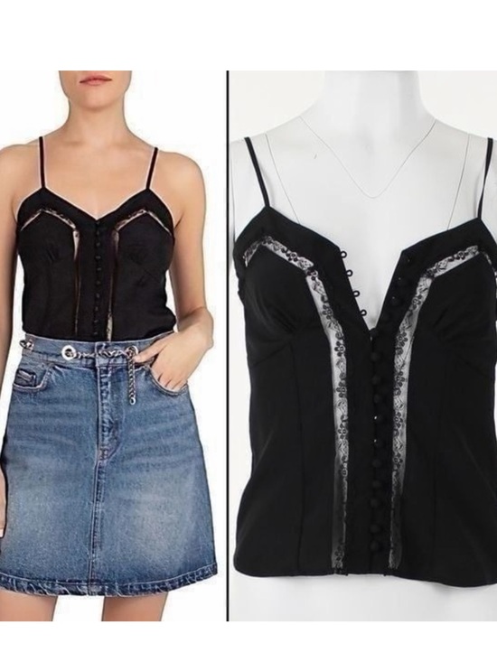 The Kooples Tops - The Kooples Black Lace-Trim Bustier Cami Top